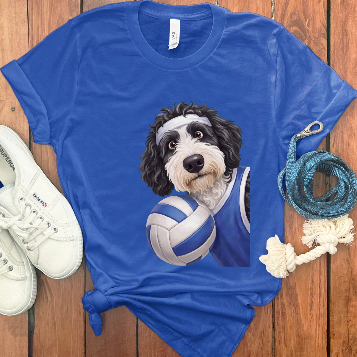 Sheepadoodle Volleyballl Player T-Shirt in True Royal / S by Puppy Jo