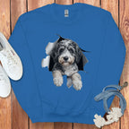 Cute Dog Peeking Through Blue Long Sleeve product
