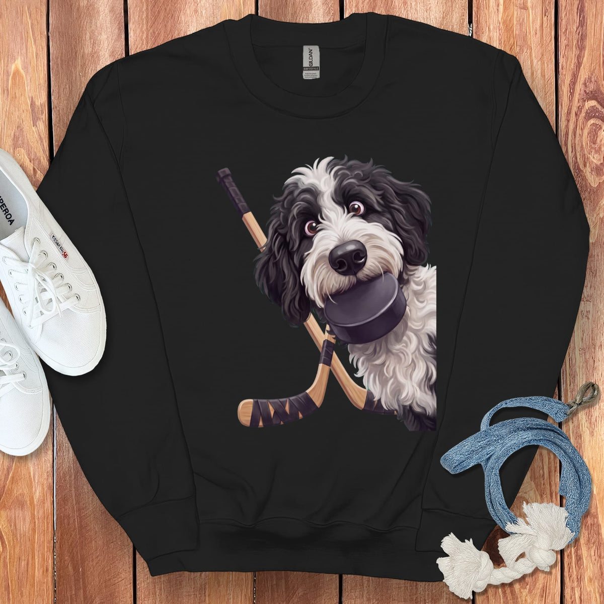 Sheepadoodle Hockey Sweatshirt in Black / S by Puppy Jo
