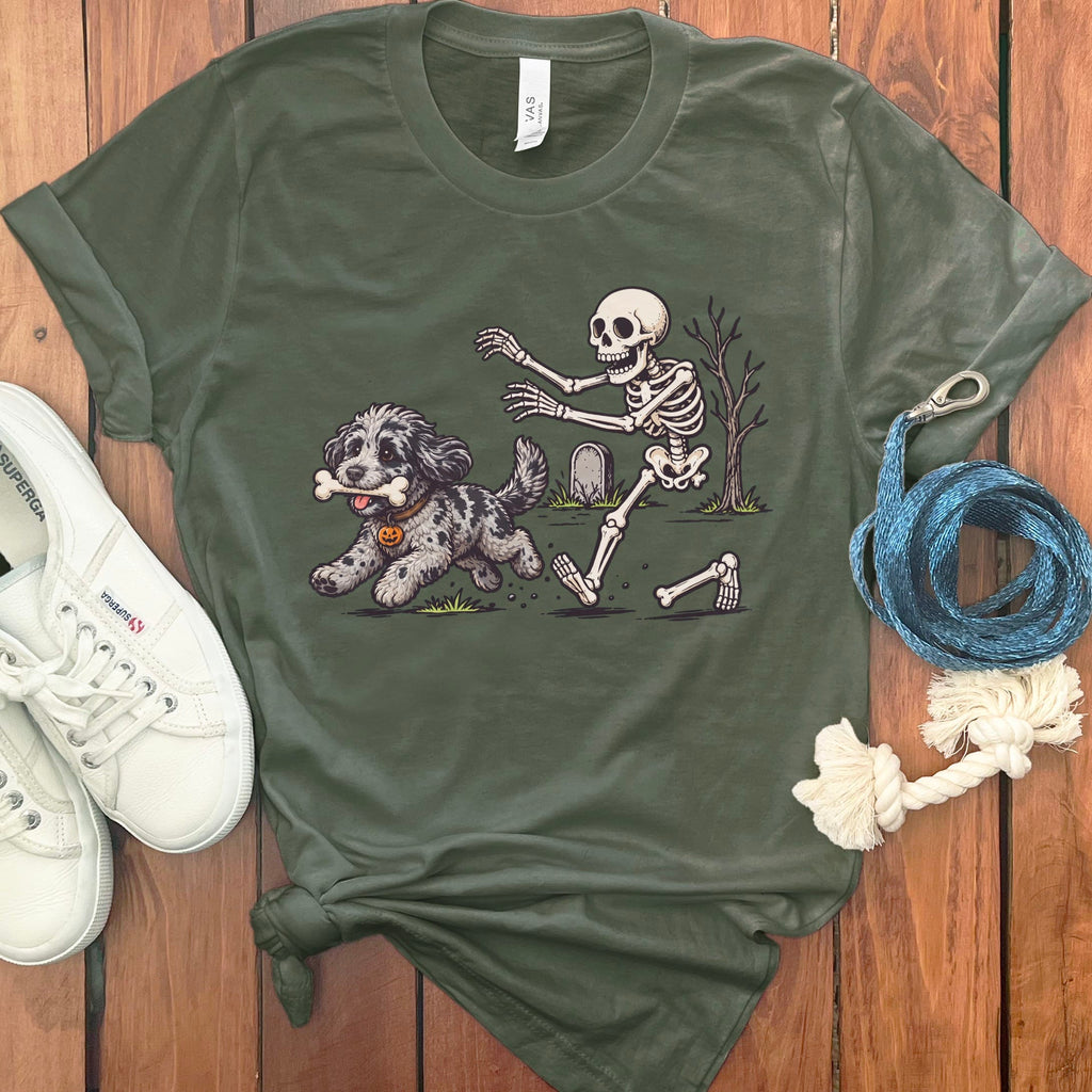 Merle Goldendoodle Bone Thief T-Shirt in Military Green / S by Puppy Jo
