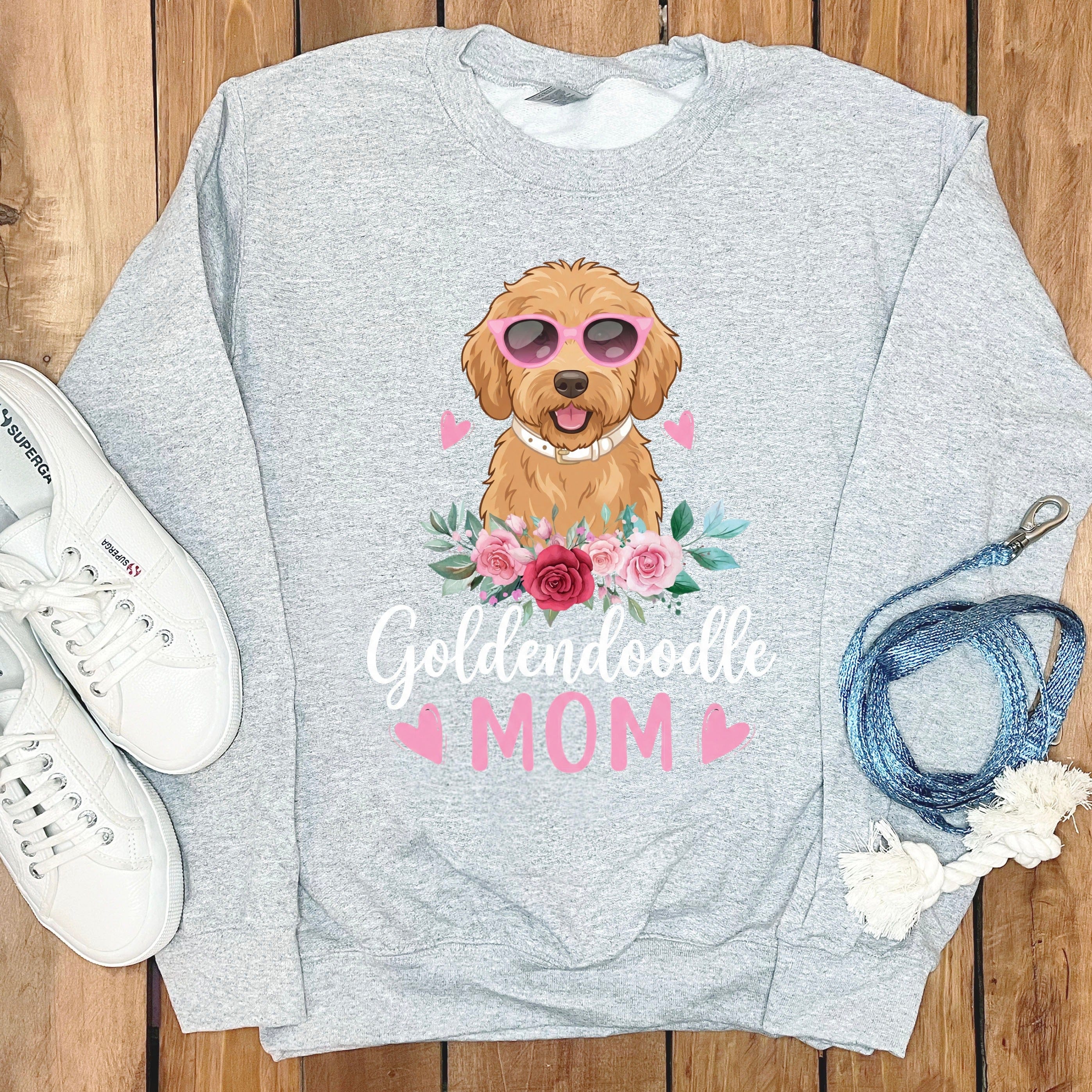 Goldendoodle Mom Sweatshirt with Cute Dog and Flowers