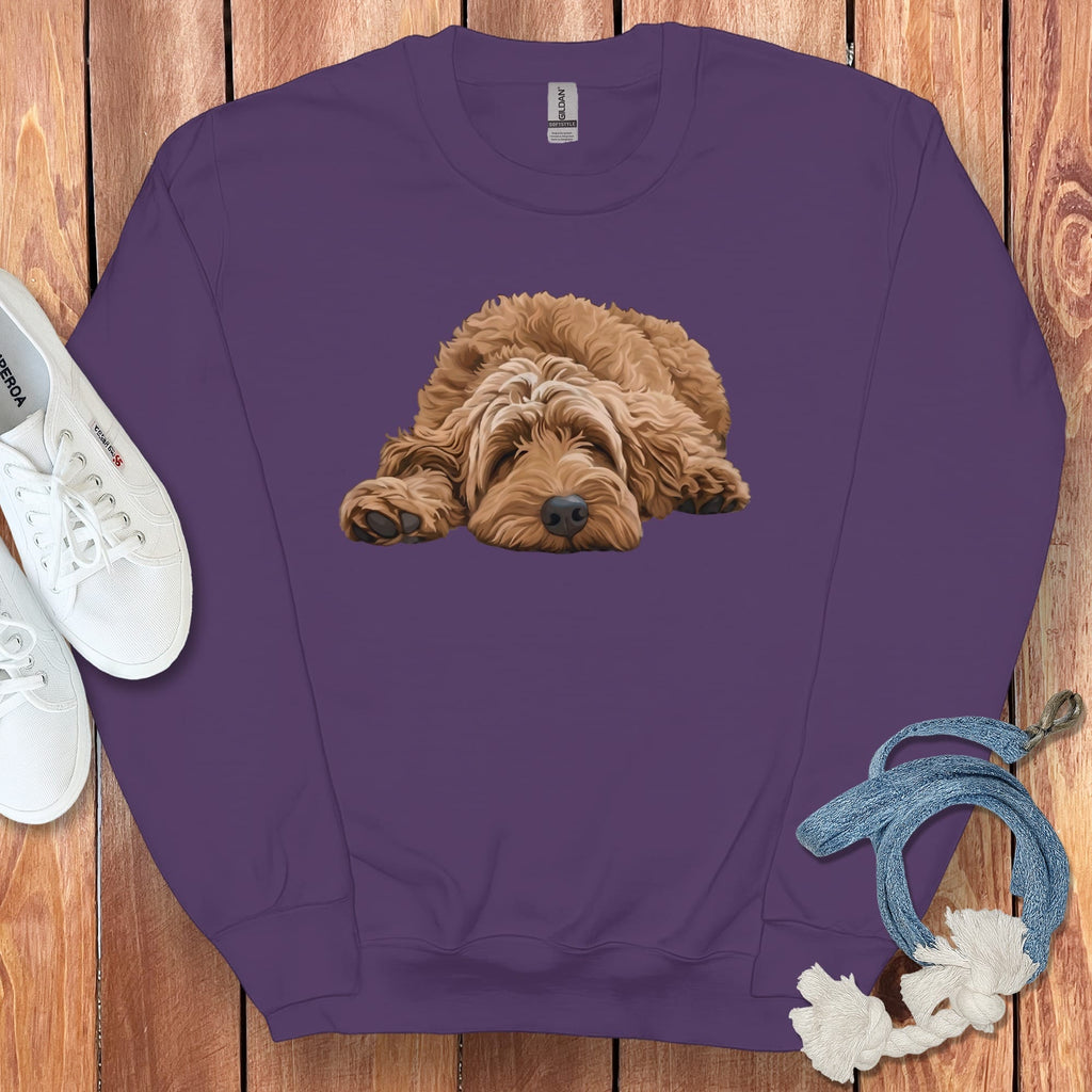Apricot Goldendoodle Snoozing Sweatshirt in Purple / S by Puppy Jo