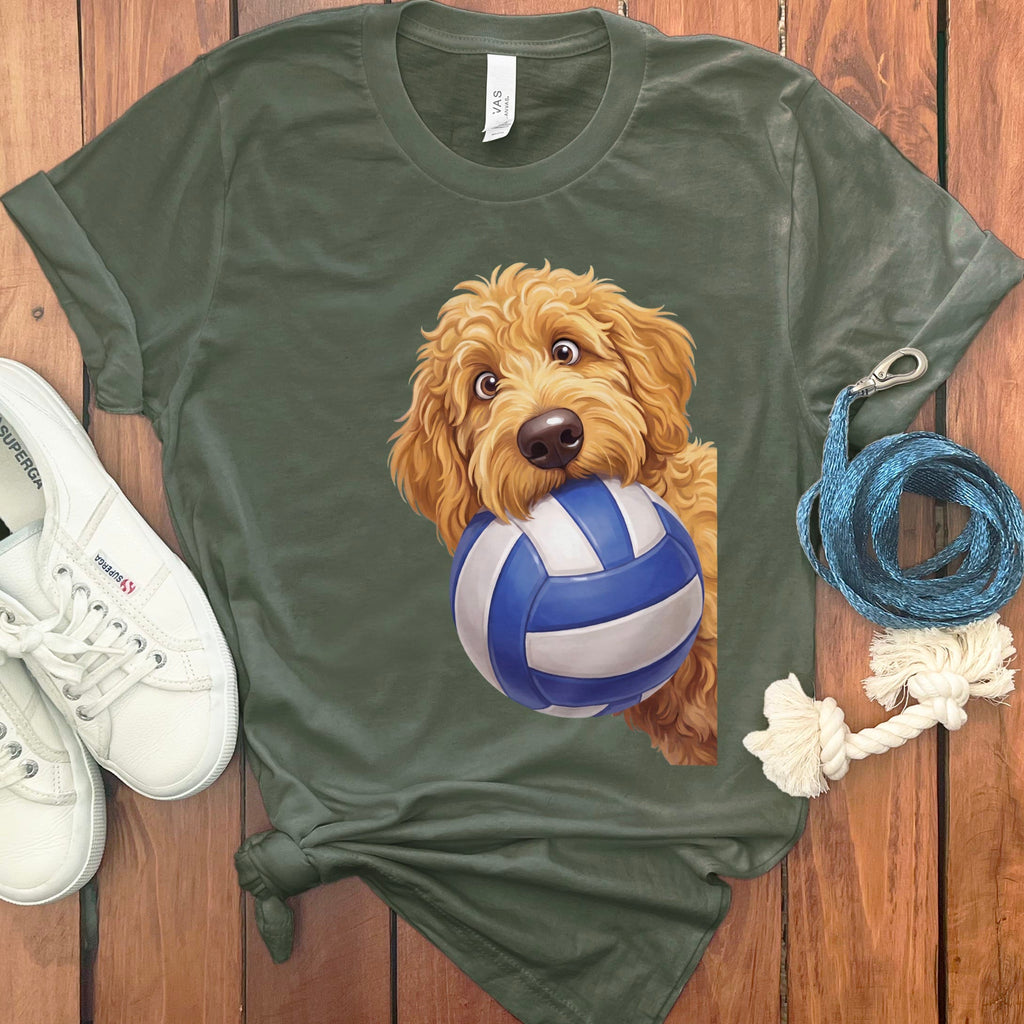 Golden Goldendoodle Volleyball T-Shirt in Military Green / S by Puppy Jo