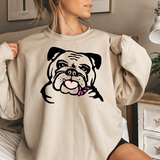 English Bulldog Gerbera Daisy Sweatshirt - PuppyJo Sweatshirt S / Sand