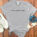 books doodles coffee casual t-shirt for daily wear