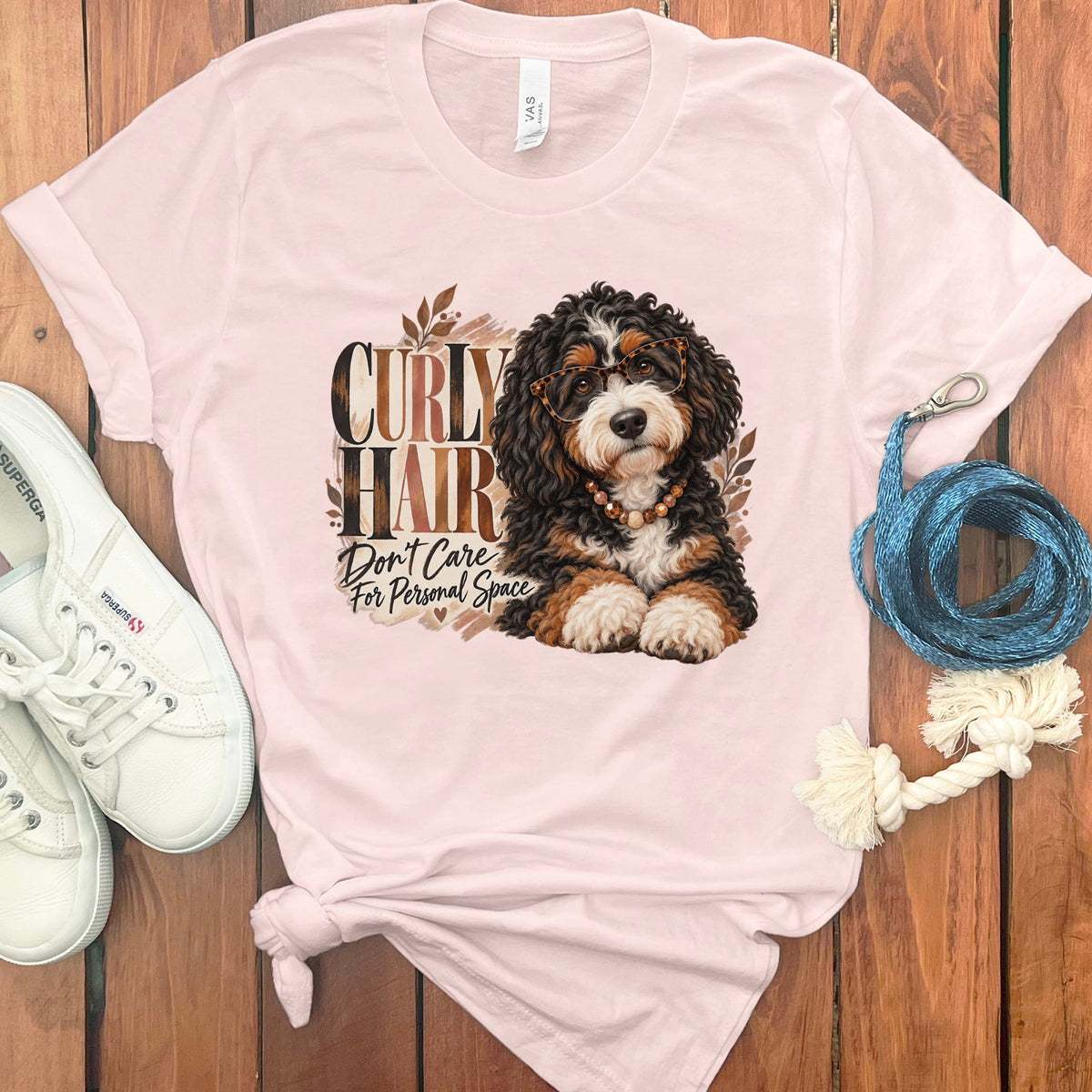 Bernedoodle Curly Hair T-Shirt in Soft Pink / S by Puppy Jo