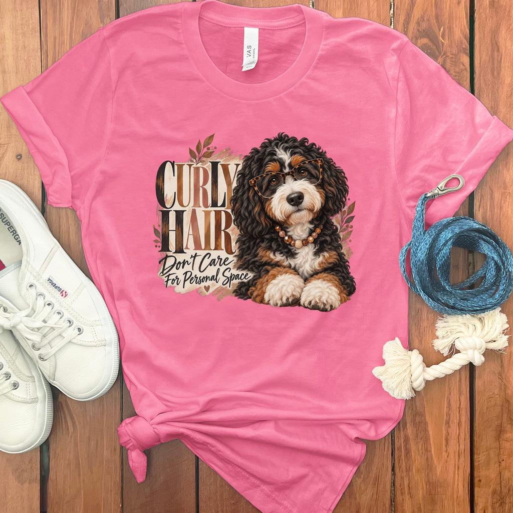 Bernedoodle Curly Hair T-Shirt in Charity Pink / S by Puppy Jo