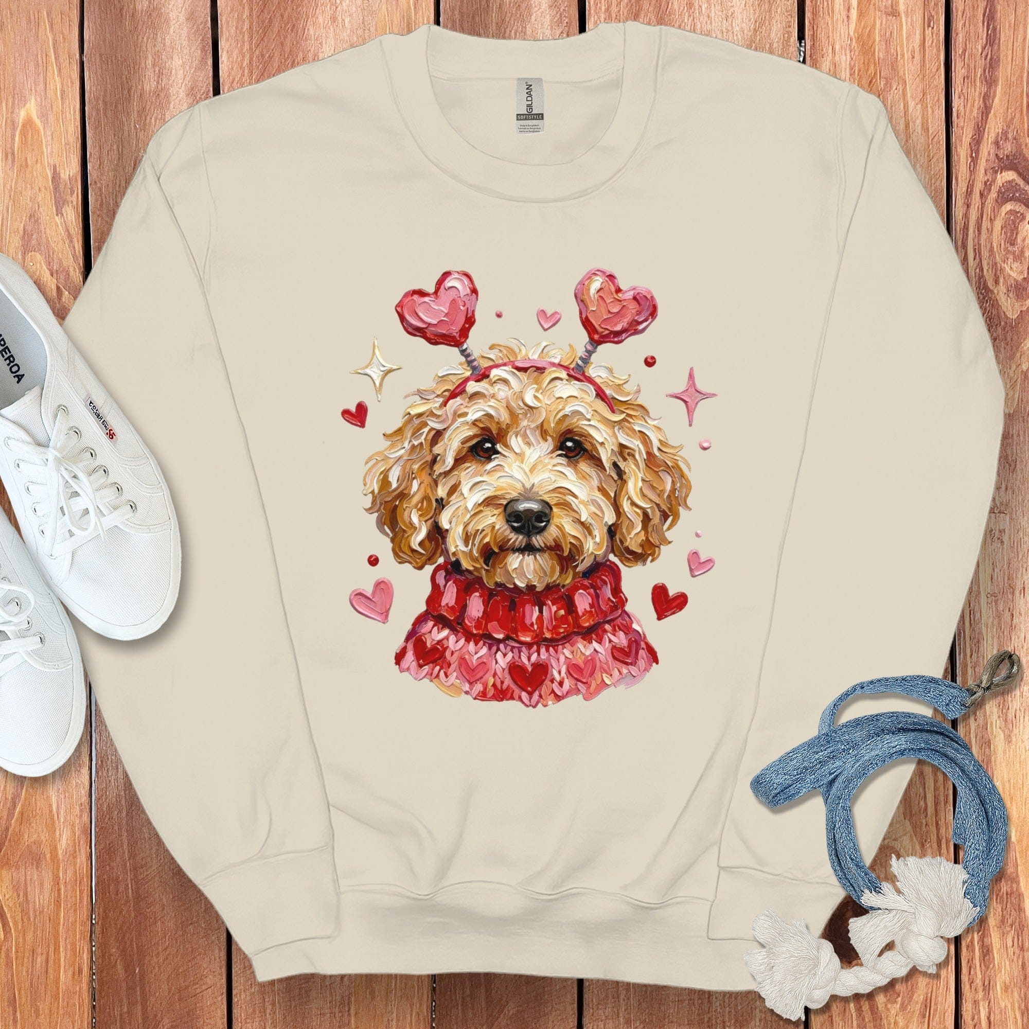 Cute Dog with Heart Antlers Cozy Sweatshirt Product