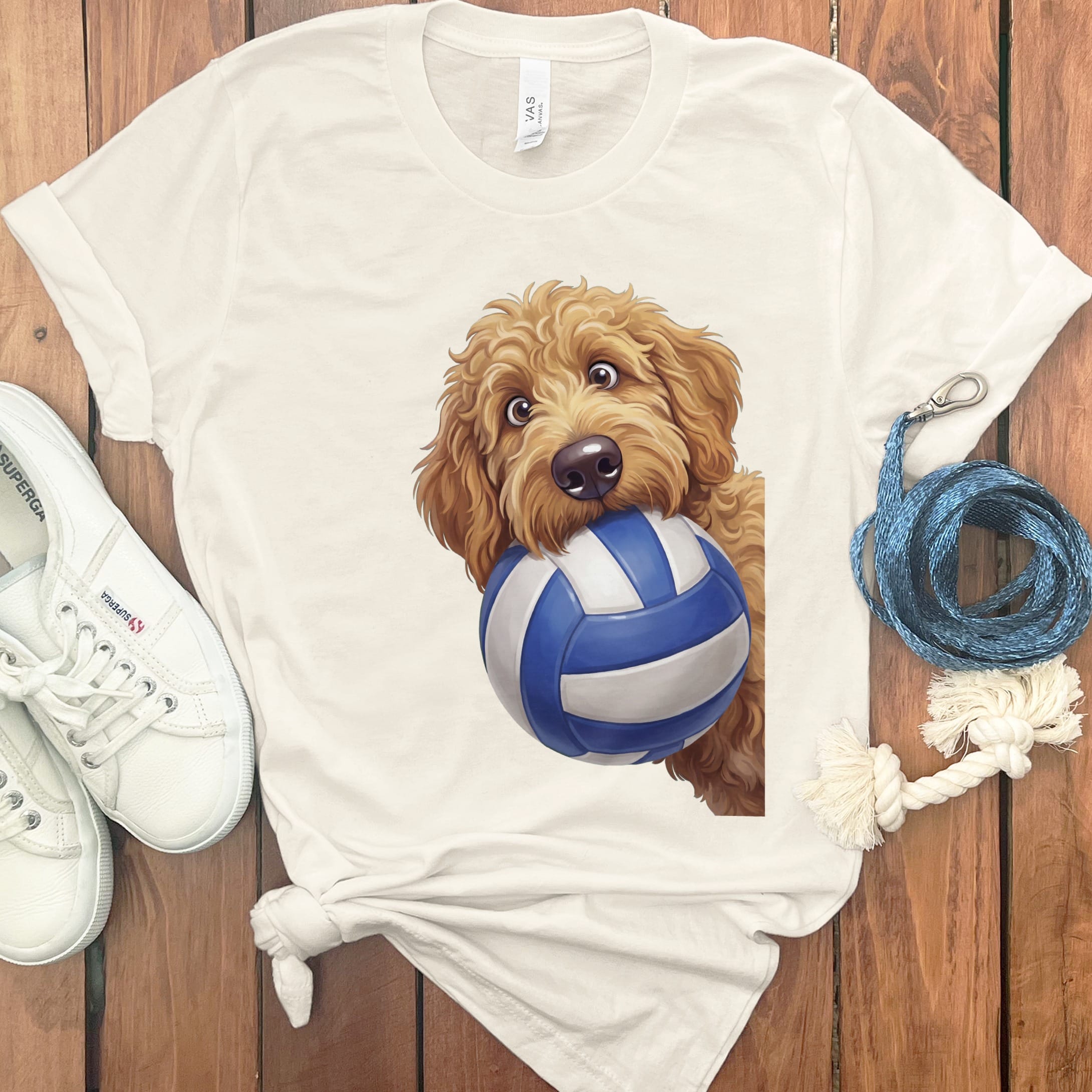 Apricot Goldendoodle Volleyball T-Shirt in Natural / S by Puppy Jo