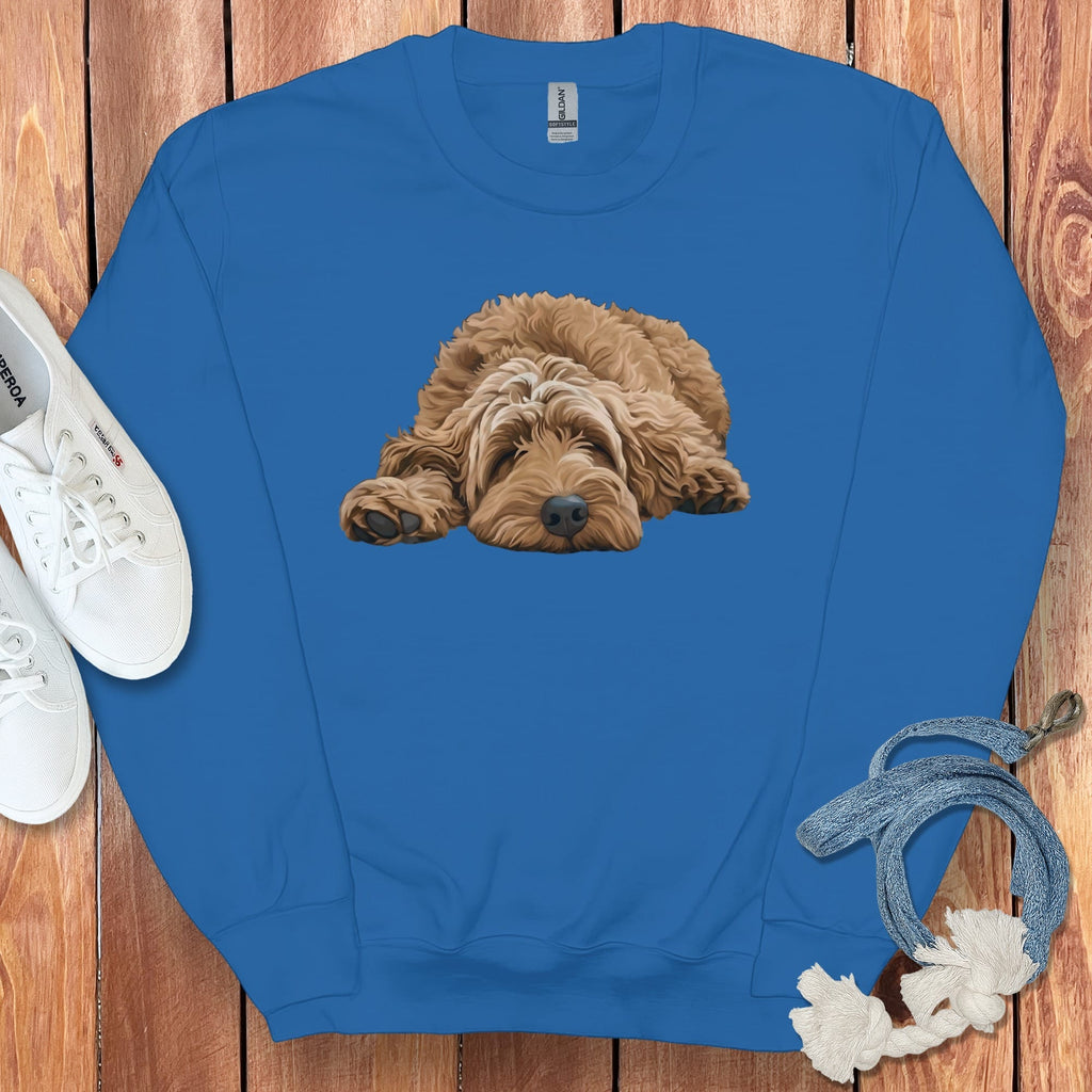 Apricot Goldendoodle Snoozing Sweatshirt in Royal / S by Puppy Jo