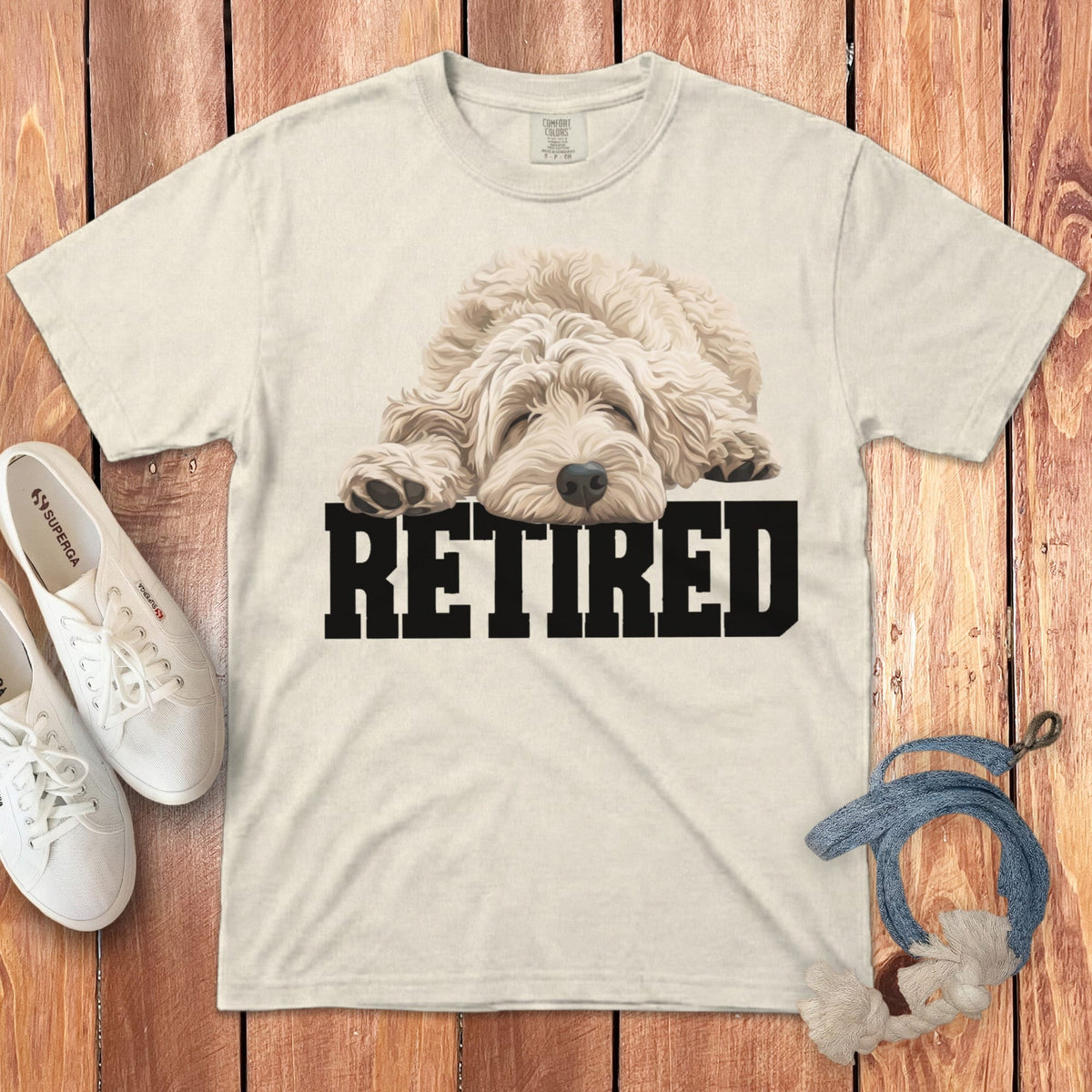 Retired Sleeping Cream Goldendoodle Signature T-Shirt in Ivory / S by Puppy Jo