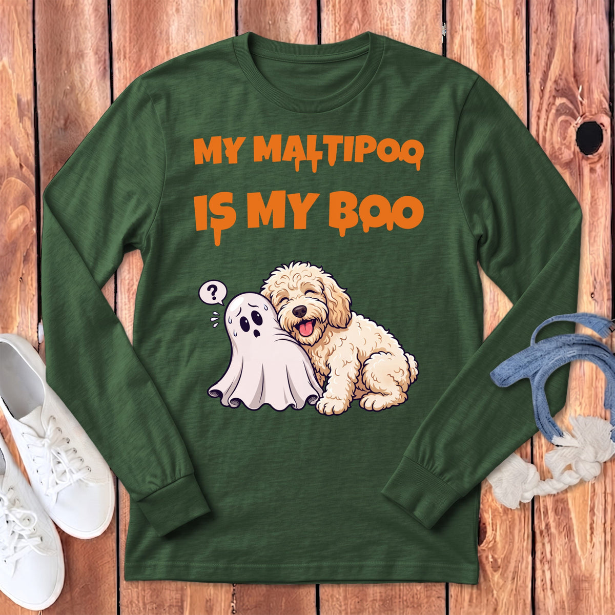 Maltipoo My Boo Long Sleeve T-Shirt in Heather Forest / S by Puppy Jo