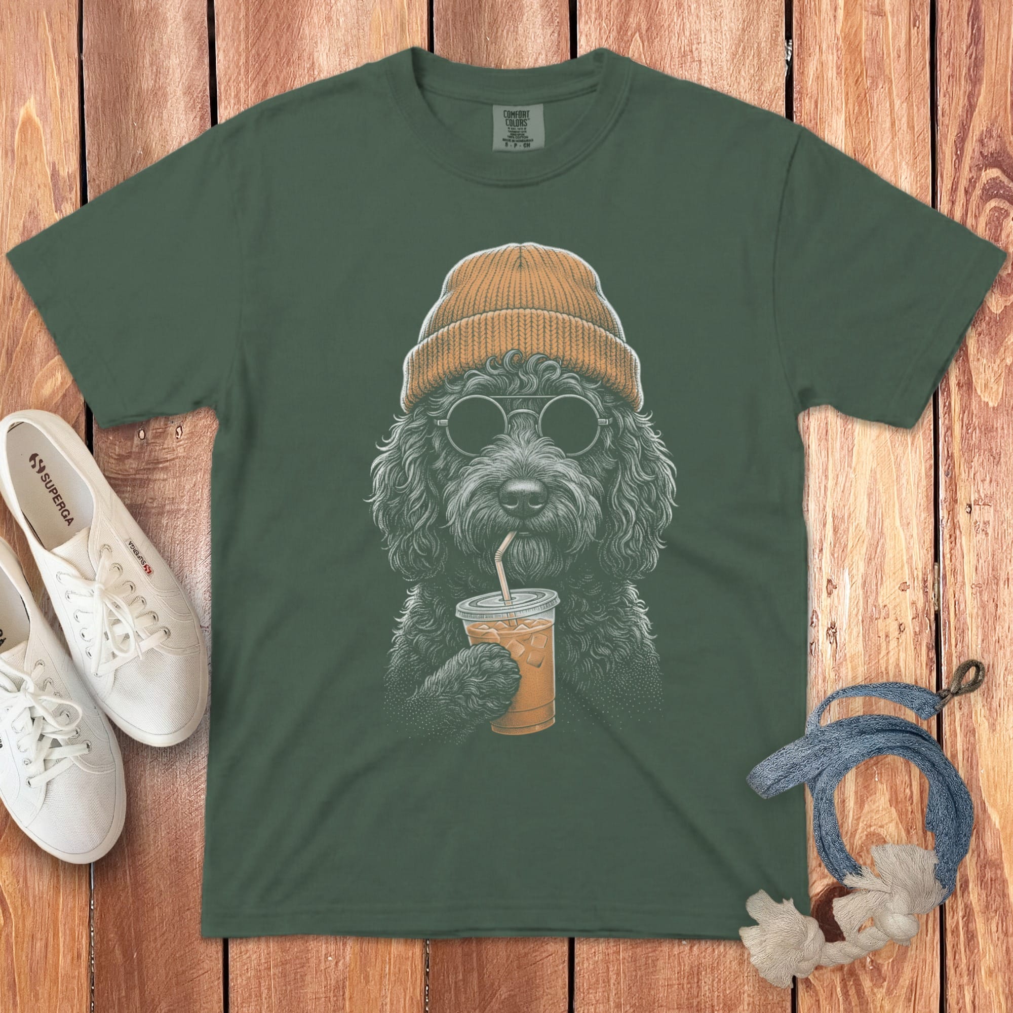Black Goldendoodle Ice Latte Signature T-Shirt in Blue Spruce / S by Puppy Jo
