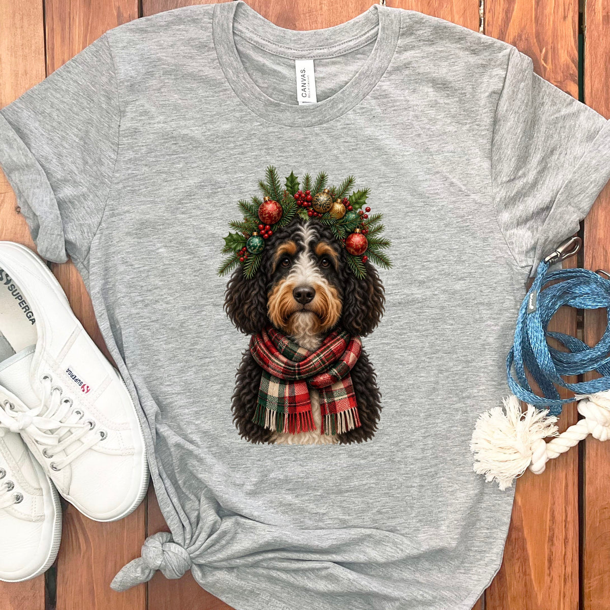 Bernedoodle Holiday Crown T-Shirt in Athletic Heather / S by Puppy Jo