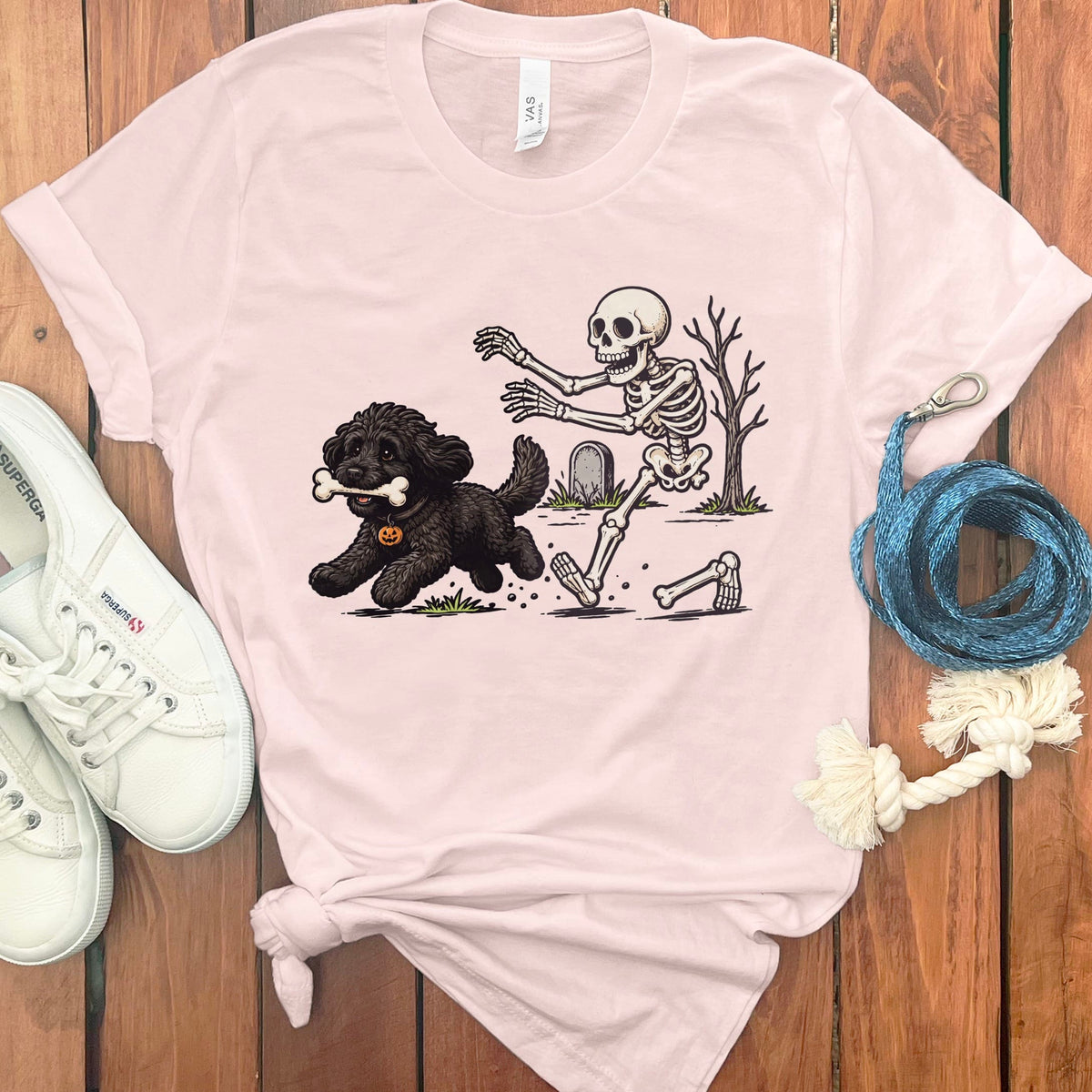 Black Goldendoodle Bone Thief T-Shirt in Soft Pink / S by Puppy Jo