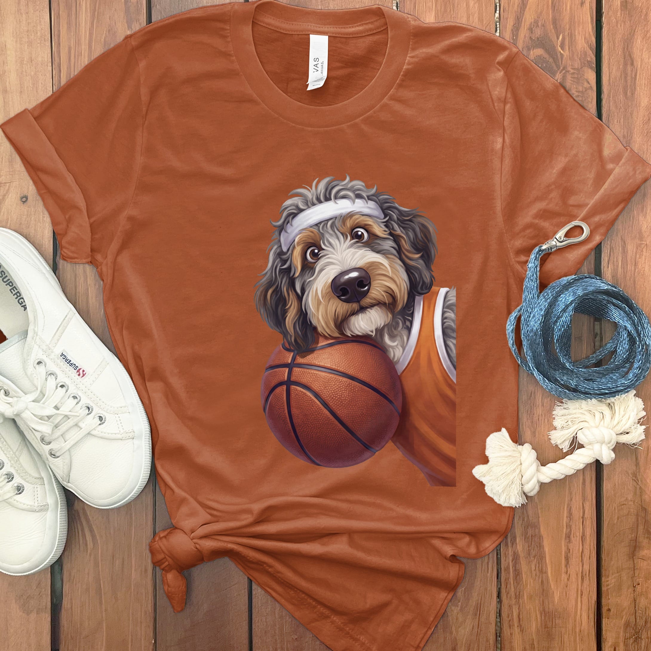 Aussiedoodle Basketball Player T-Shirt in Autumn / S by Puppy Jo