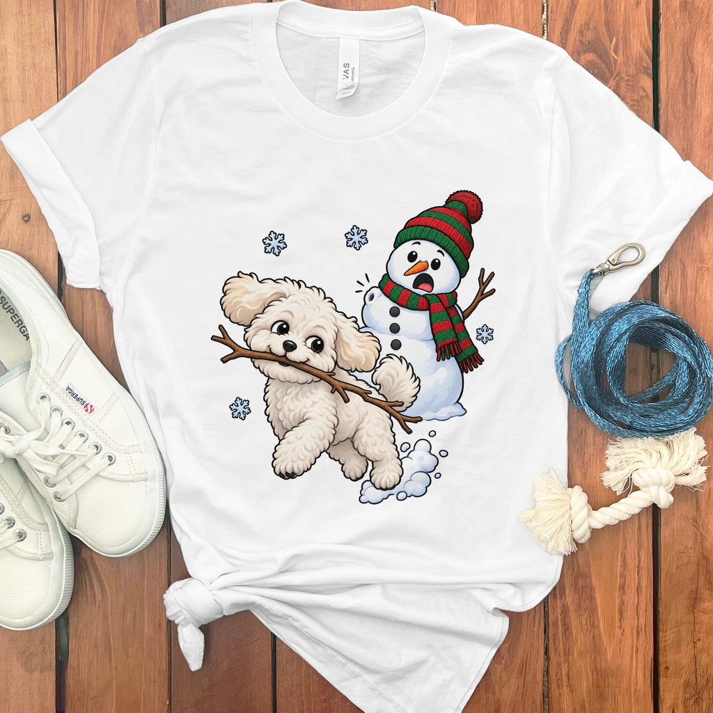 Maltipoo Snowman T-Shirt in White / S by Puppy Jo
