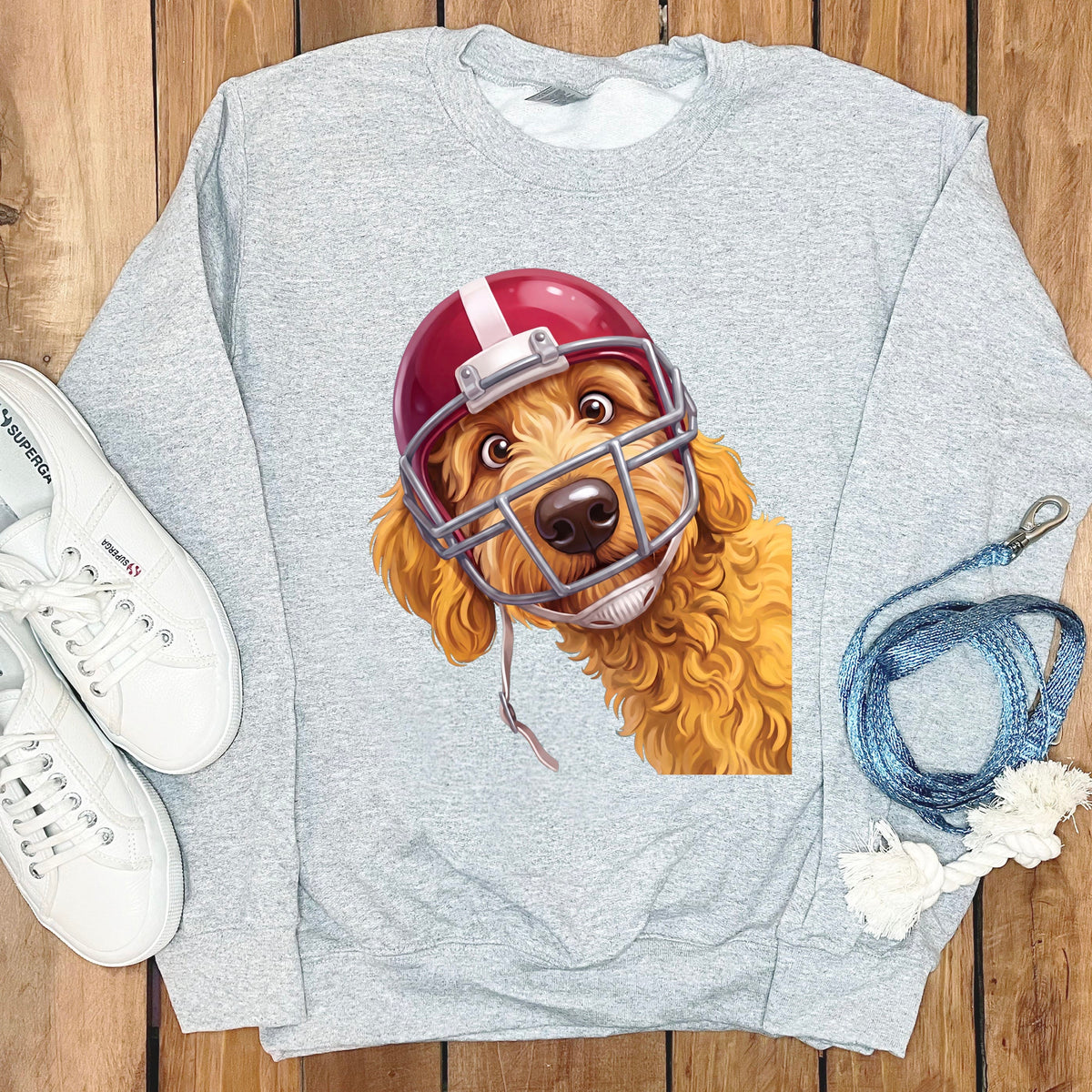 Golden Goldendoodle Football Helmet Sweatshirt in Sport Grey / S by Puppy Jo