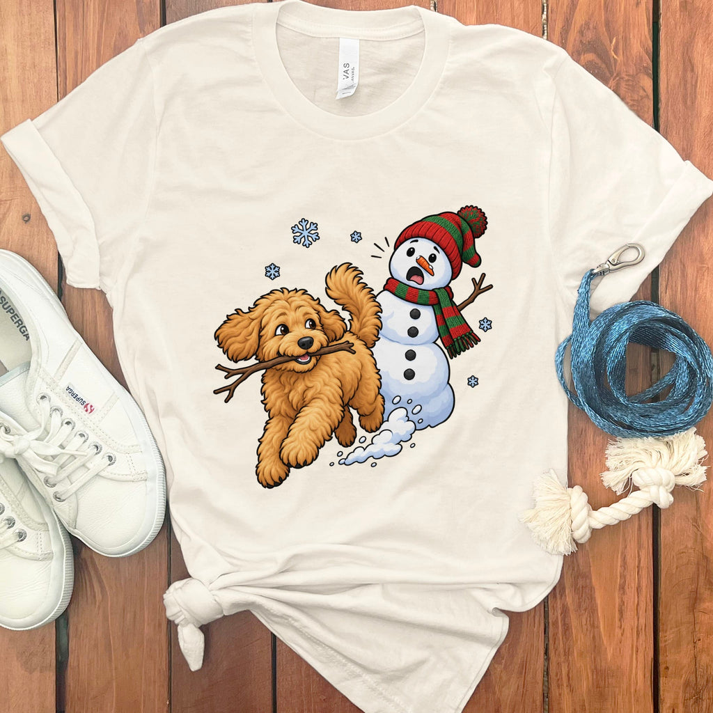 Apricot Goldendoodle Snowman T-Shirt in Natural / S by Puppy Jo
