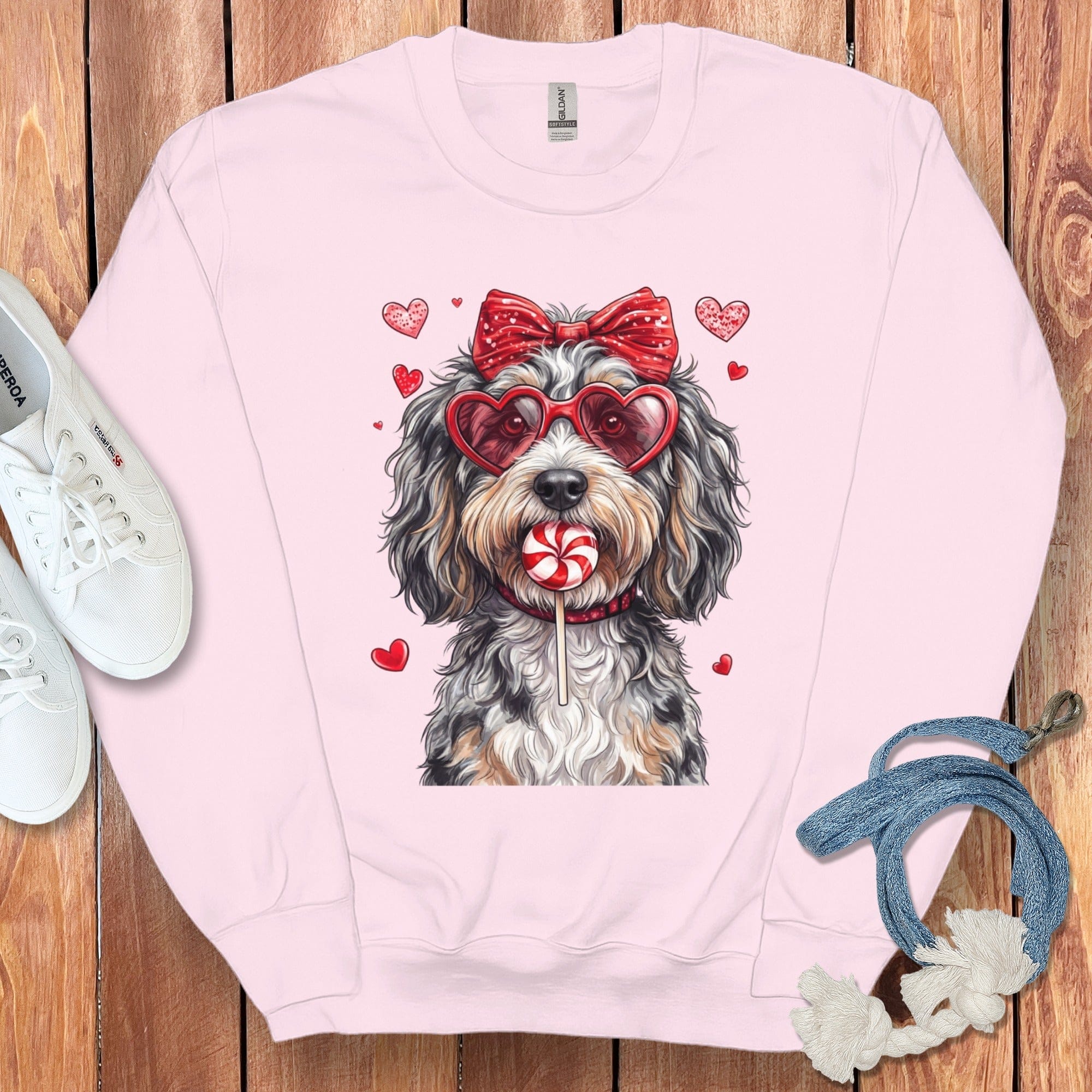 Cute Dog with Hearts and Candy Graphic Sweater
