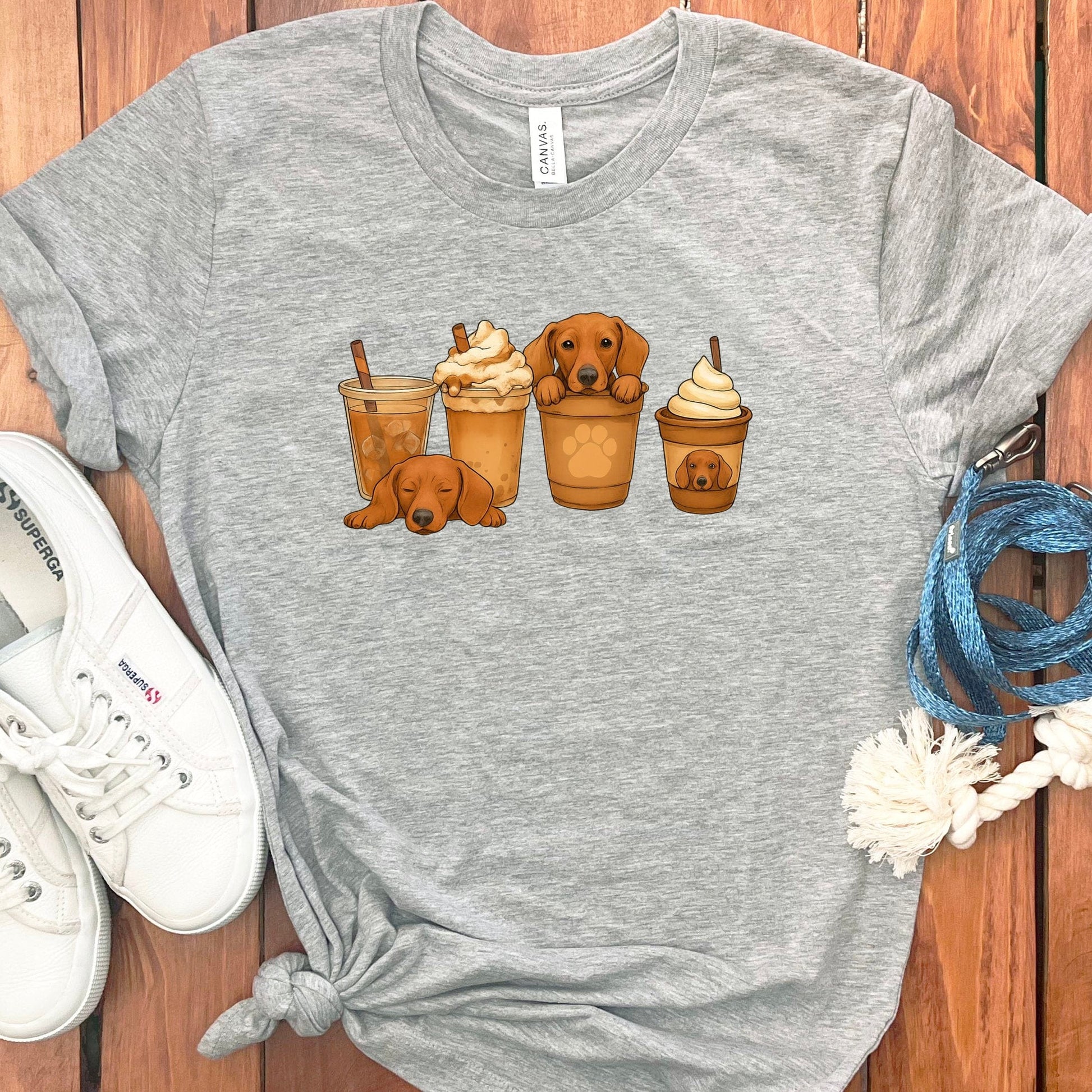 Cute Dogs and Coffee Graphic Grey Tee Shirt product