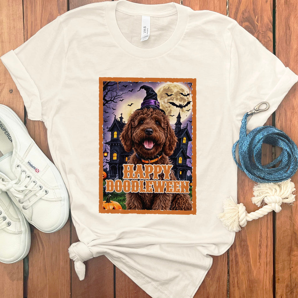 Chocolate Goldendoodle Happy Doodleween T-Shirt in Natural / M by Puppy Jo