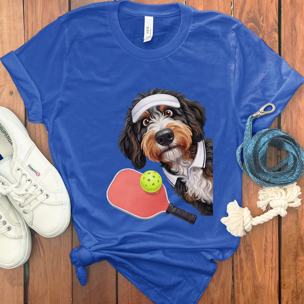 Bernedoodle Pickleball Player T-Shirt in True Royal / S by Puppy Jo