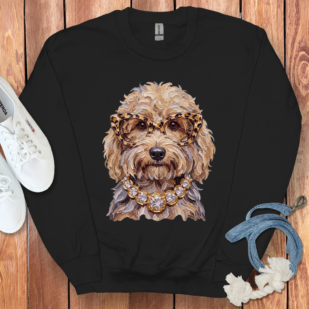 Cream Goldendoodle Glam Sweatshirt in Black / S by Puppy Jo