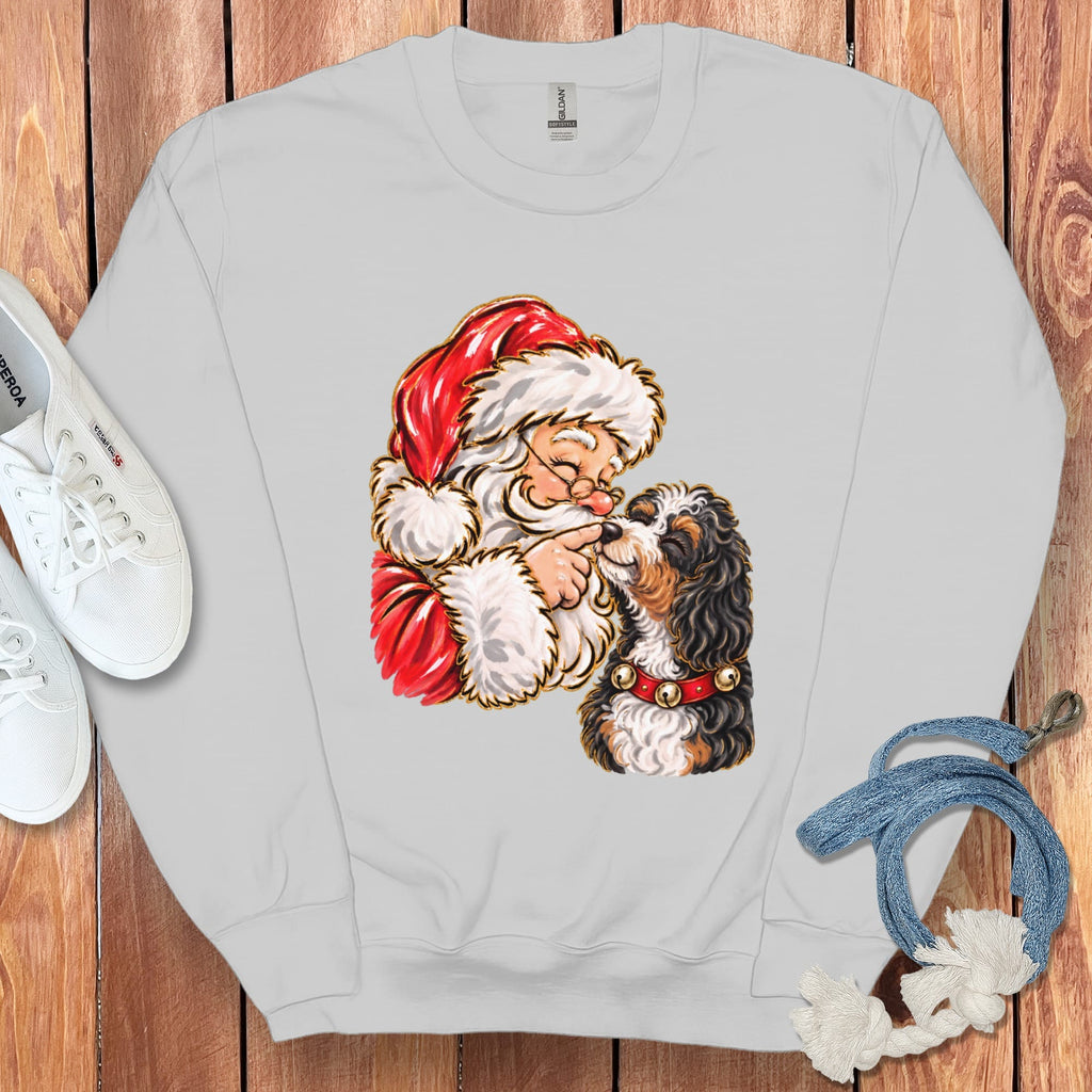 Bernedoodle Santa Kiss Sweatshirt in Sport Grey / S by Puppy Jo