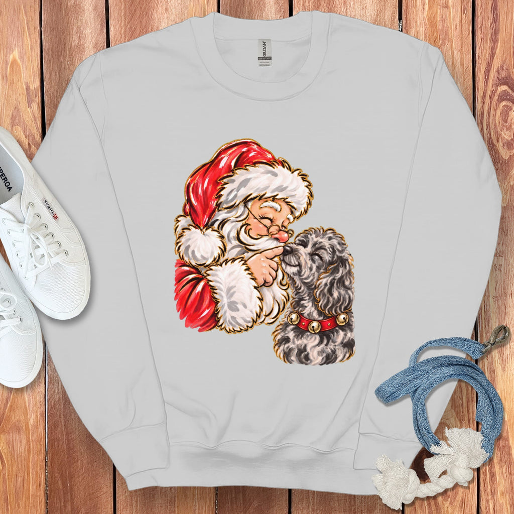 Merle Goldendoodle Santa Kiss Sweatshirt in Sport Grey / S by Puppy Jo