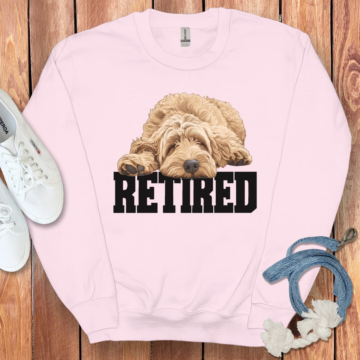 Retired Sleeping Golden Goldendoodle Sweatshirt in Light Pink / S by Puppy Jo