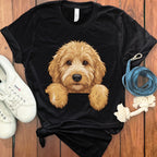 Adorable Dog Illustration on Black Tee Shirt Product
