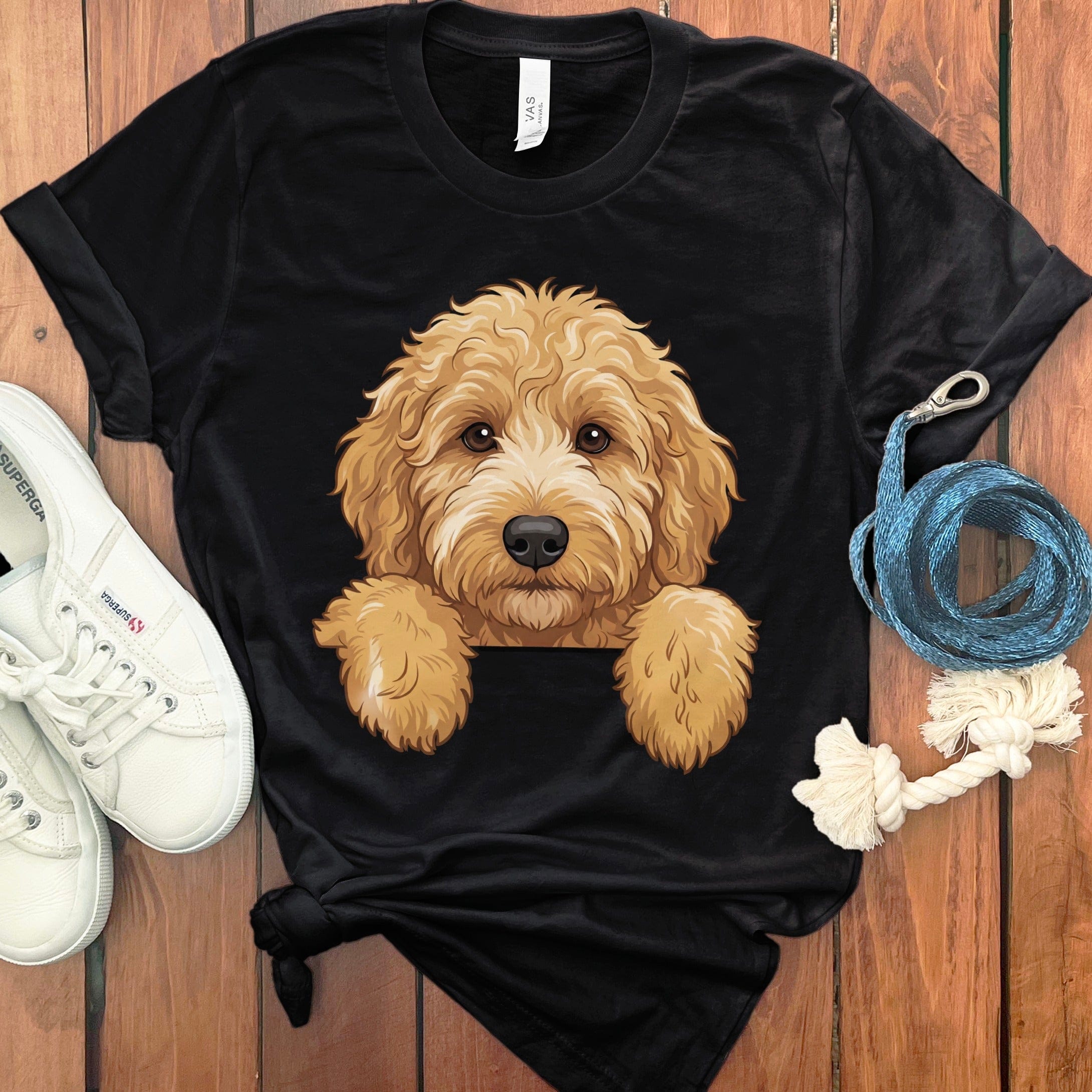 Adorable Dog Illustration on Black Tee Shirt Product