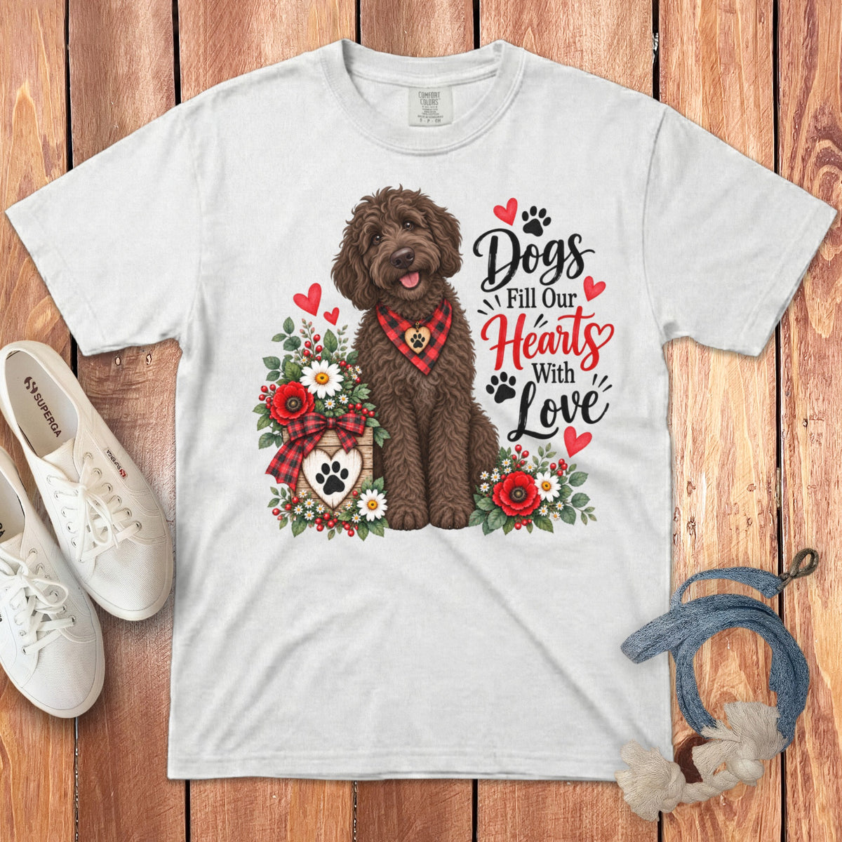 Chocolate Goldendoodle Hearts Love Signature T-Shirt