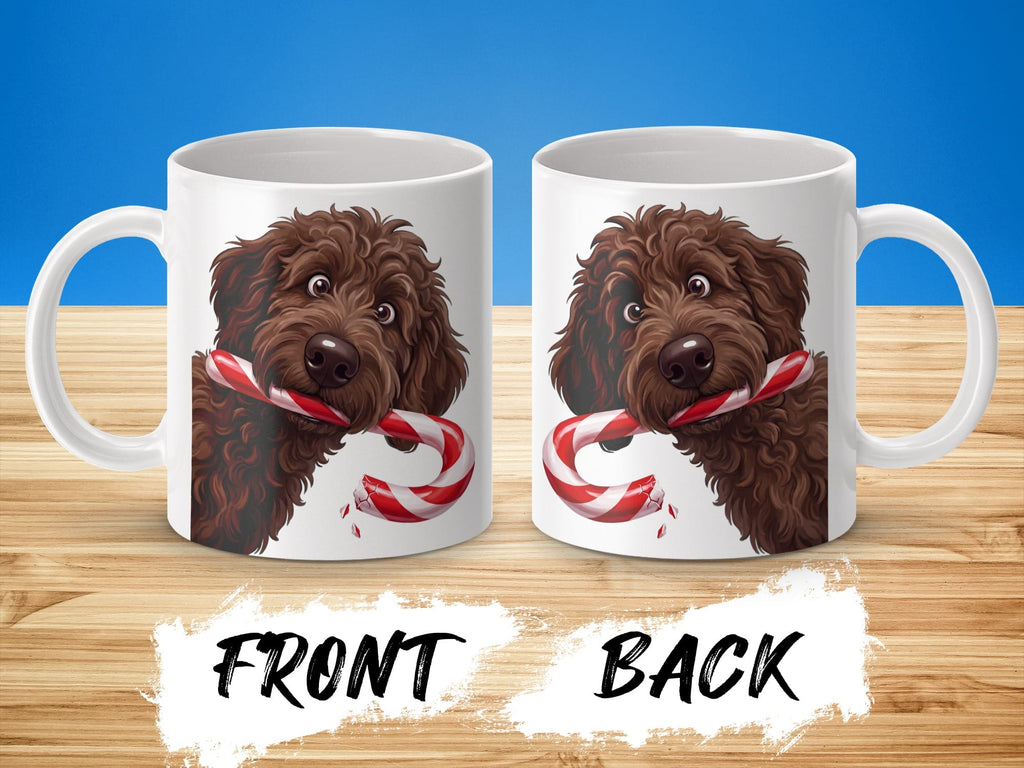 Chocolate Goldendoodle Candy Cane Thief Mug in by Puppy Jo