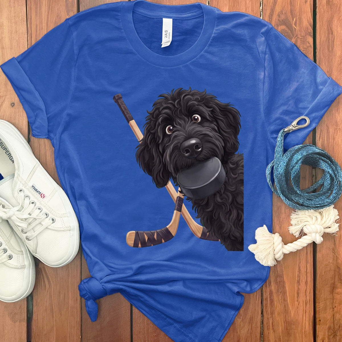 Black Goldendoodle Hockey T-Shirt in True Royal / S by Puppy Jo