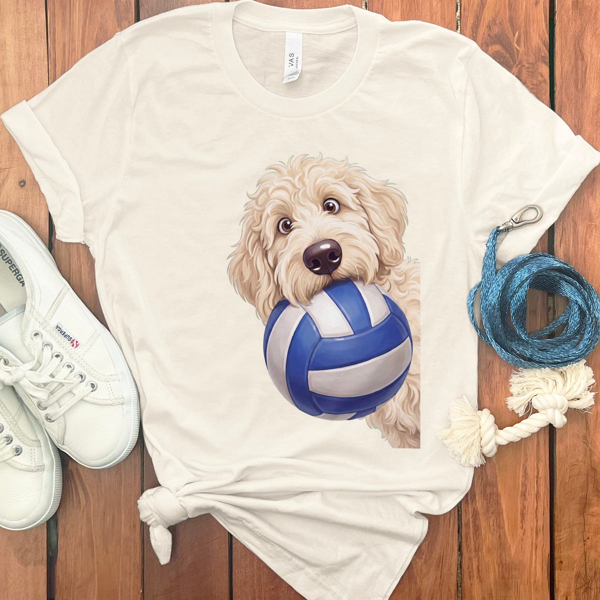 Cream Goldendoodle Volleyball T-Shirt in Natural / S by Puppy Jo