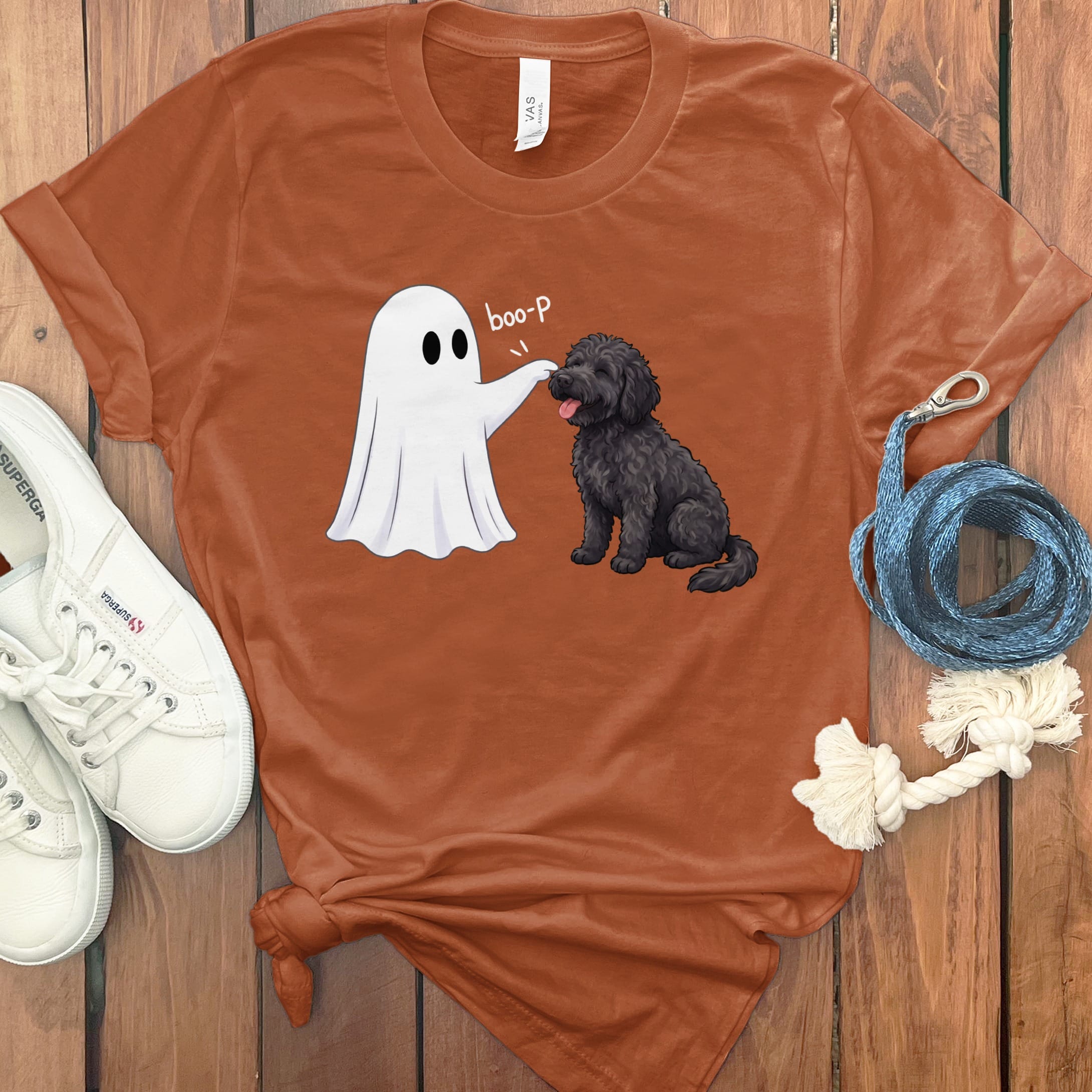 Black Goldendoodle Ghost Boop T-Shirt in L / Autumn by Puppy Jo