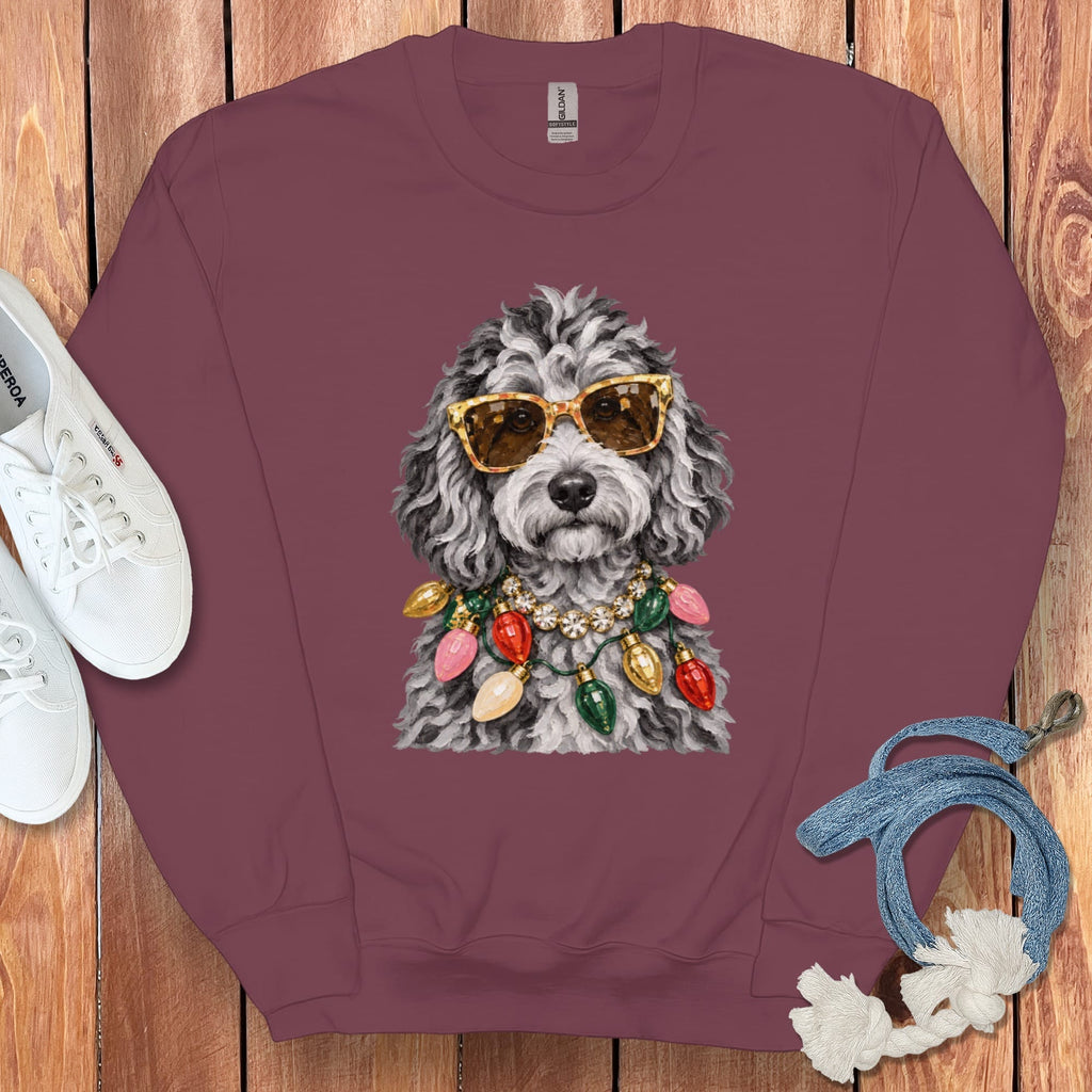 Merle Goldendoodle Christmas Glam Sweatshirt in Maroon / S by Puppy Jo