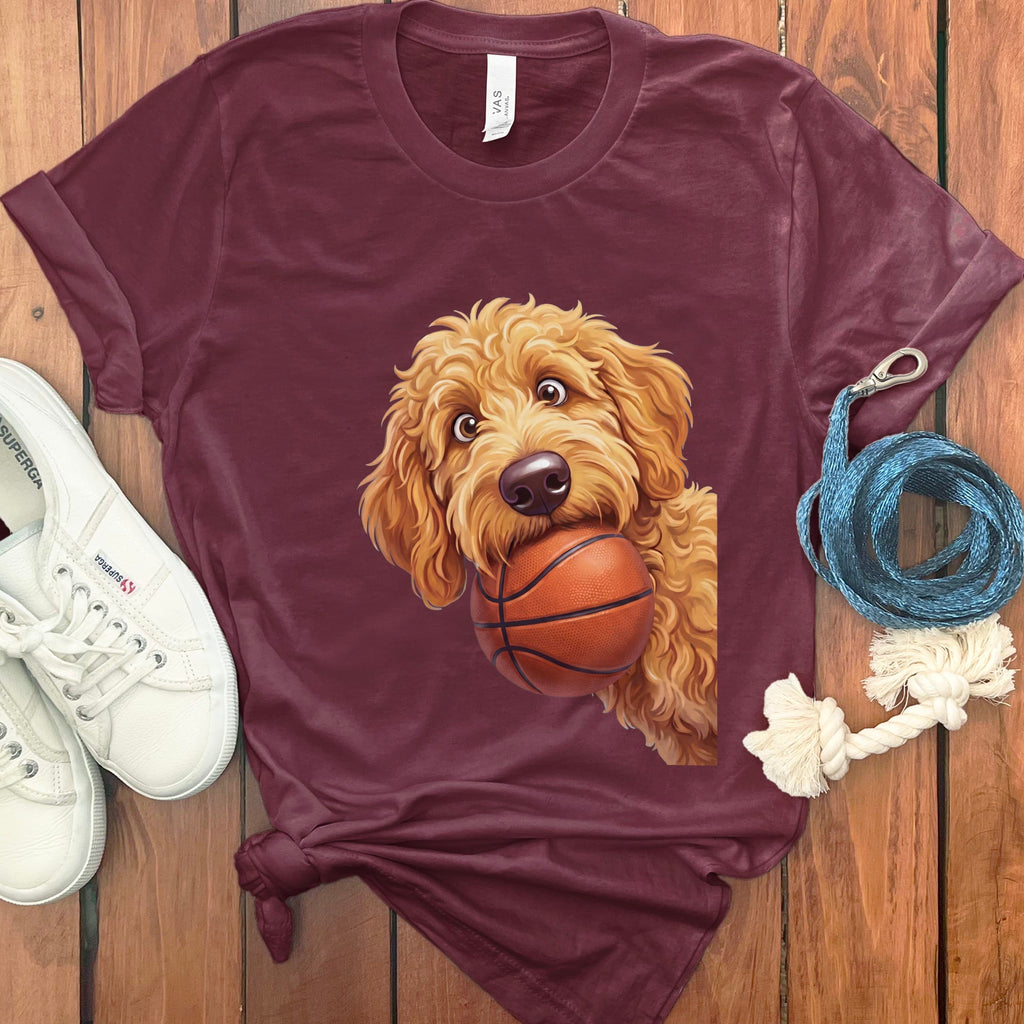 Golden Goldendoodle Basketball T-Shirt in Maroon / S by Puppy Jo