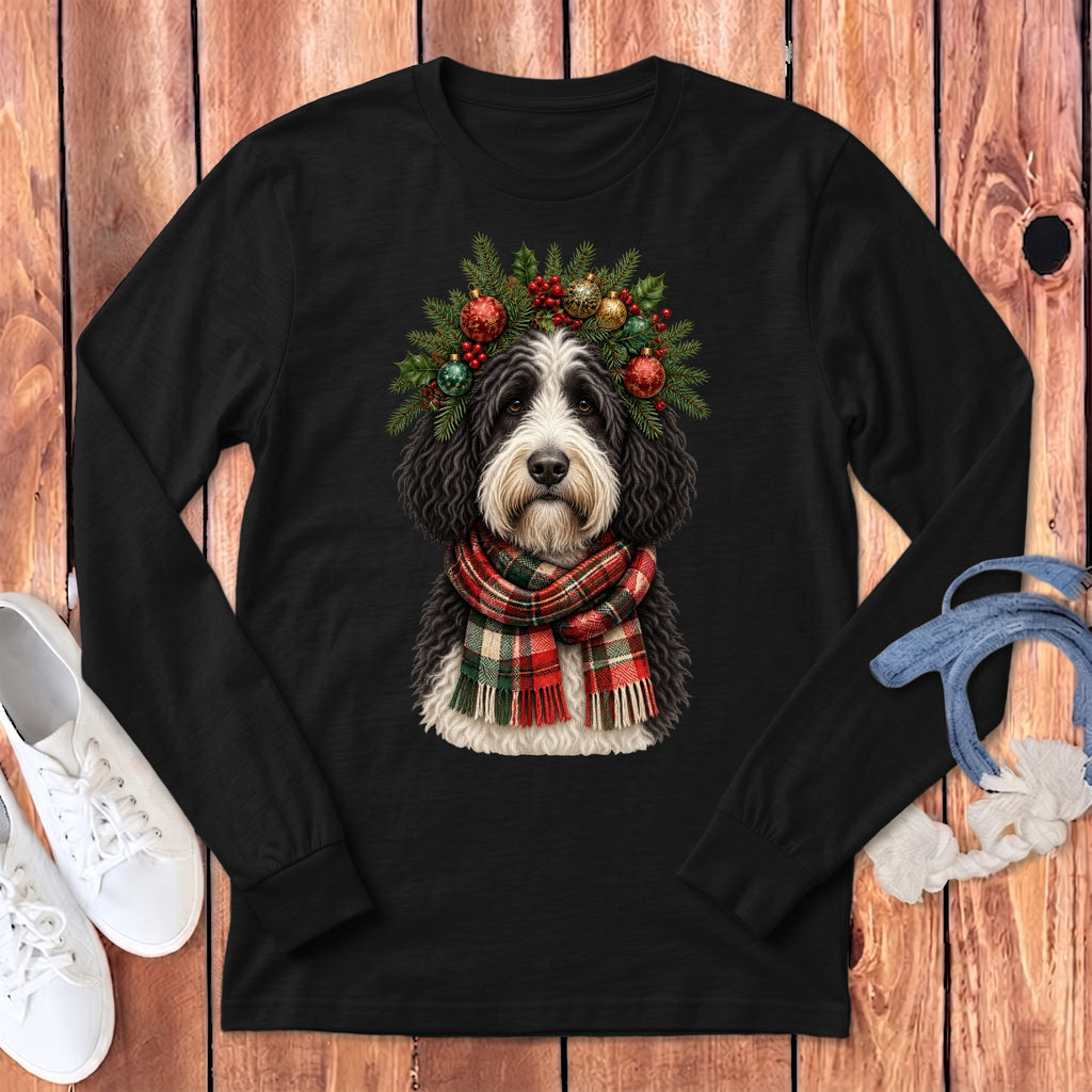 Sheepadoodle Holiday Crown Long Sleeve T-Shirt in Dark Grey Heather / S by MyDesigns
