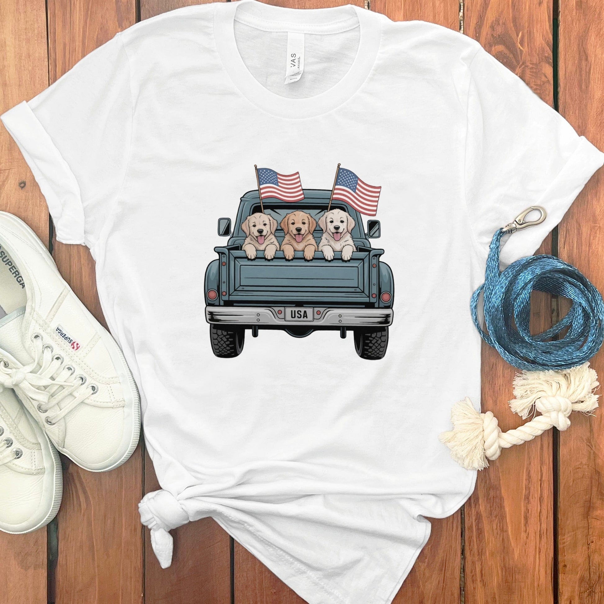 Patriotic Puppies in Pickup Truck Graphic Shirt product type
