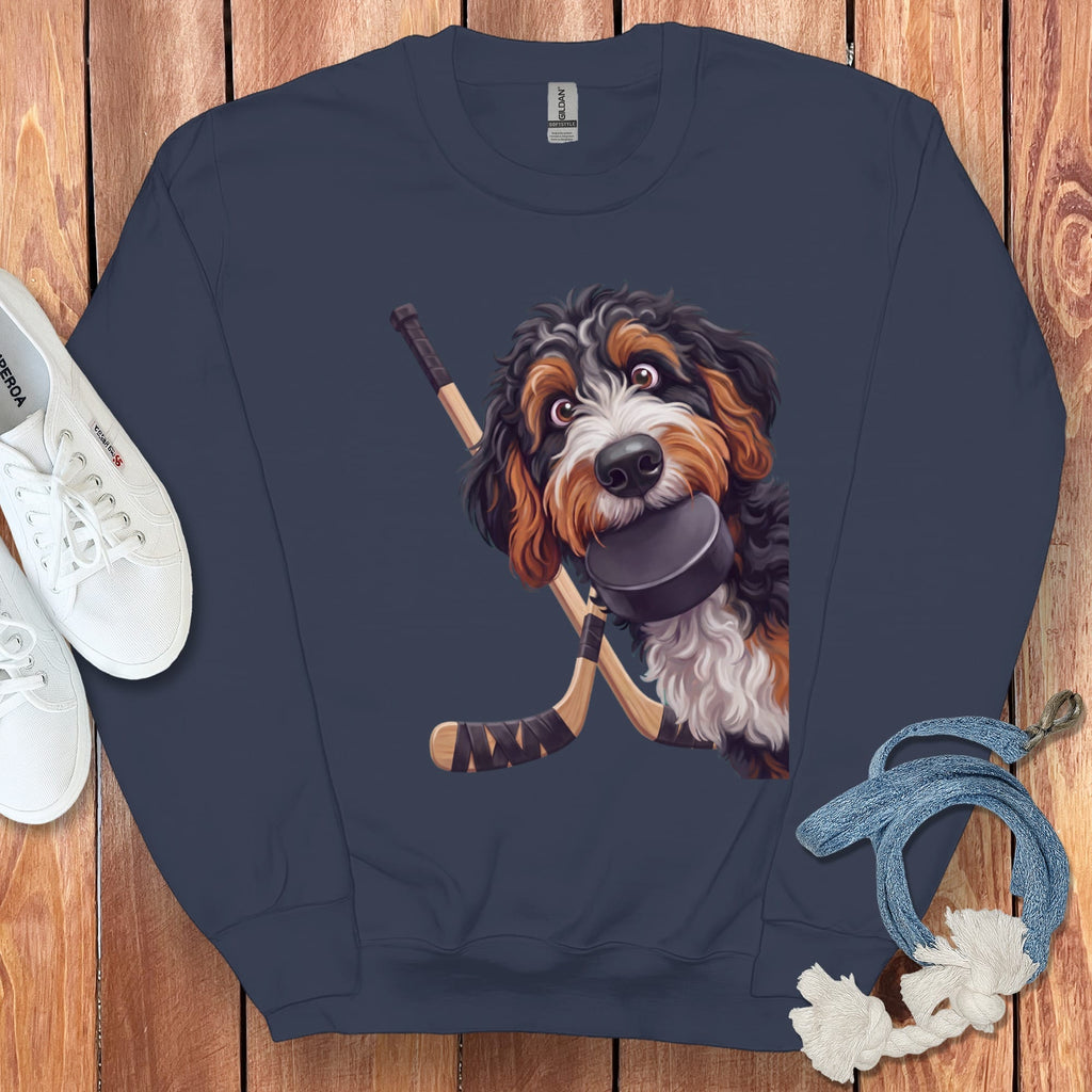 Bernedoodle Hockey Sweatshirt in Navy / S by Puppy Jo