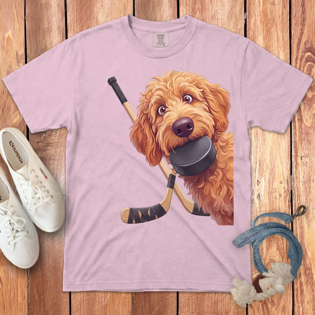 Apricot Goldendoodle Hockey Signature T-Shirt in Blossom / S by Puppy Jo
