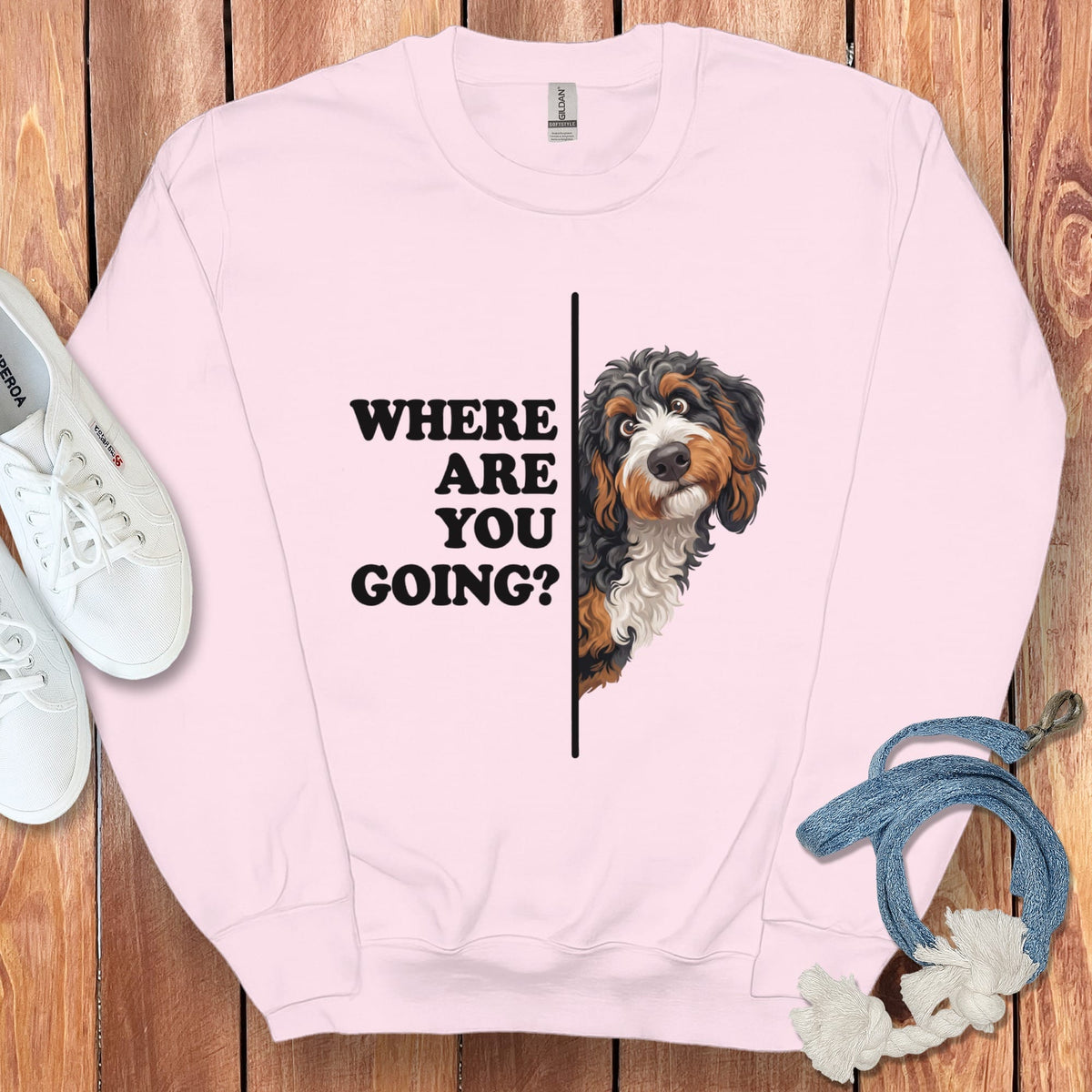 Where Going Bernedoodle Sweatshirt in Light Pink / S by Puppy Jo