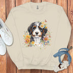 Cute Puppy with Floral Design on Beige Sweatshirt