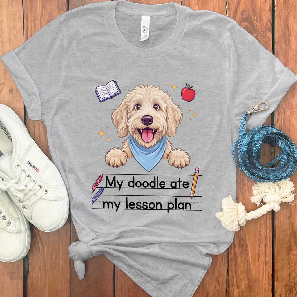 Cream Goldendoodle Ate Lesson T-Shirt in Athletic Heather / S by Puppy Jo