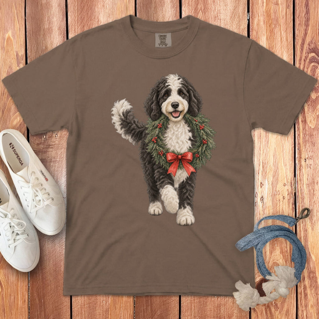 Sheepadoodle Wreath Signature T-Shirt in Espresso / S by Puppy Jo