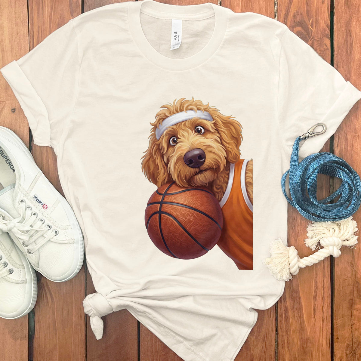 Apricot Goldendoodle Basketball Player T-Shirt in Natural / S by Puppy Jo