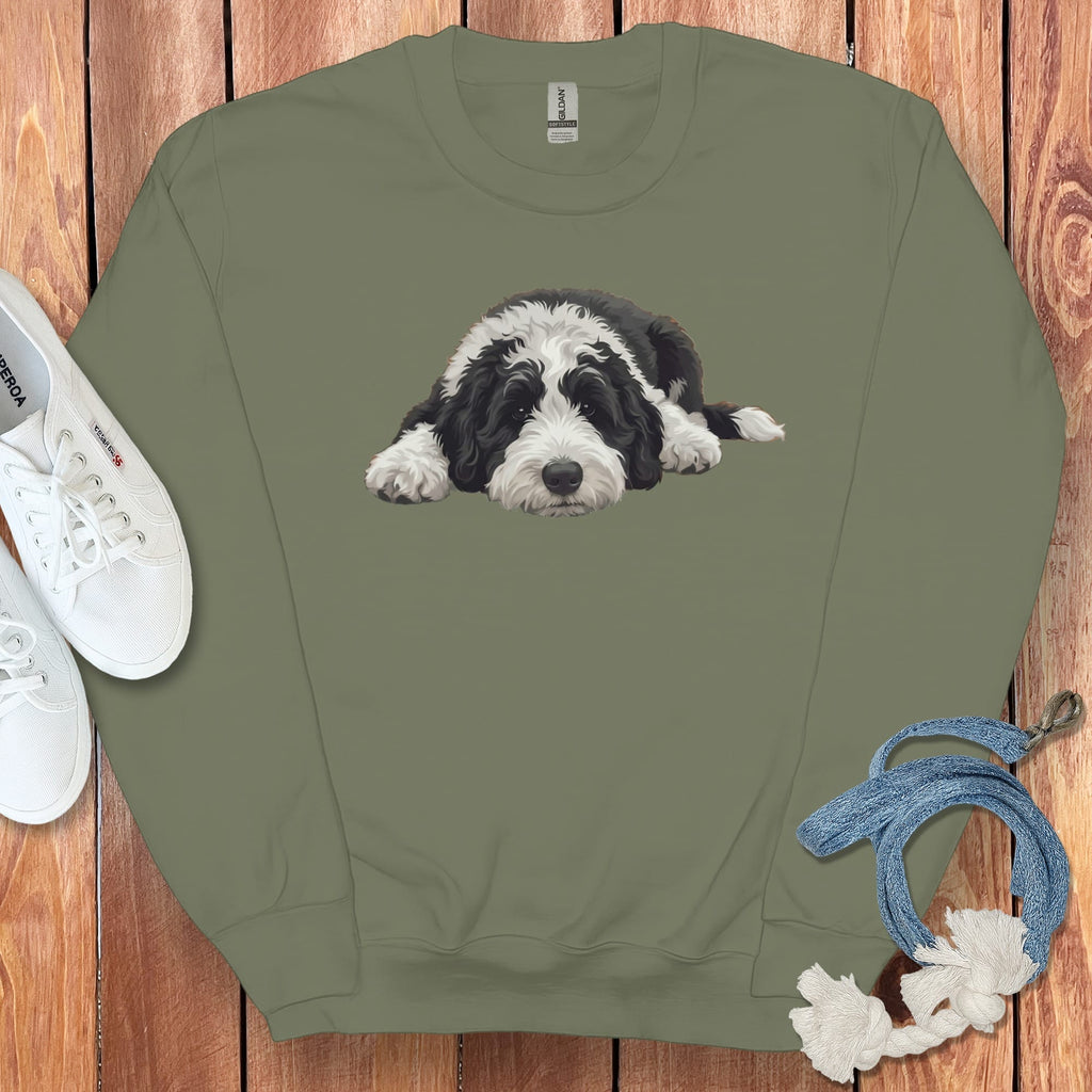 Sheepadoodle Snoozing Sweatshirt in Military Green / S by Puppy Jo